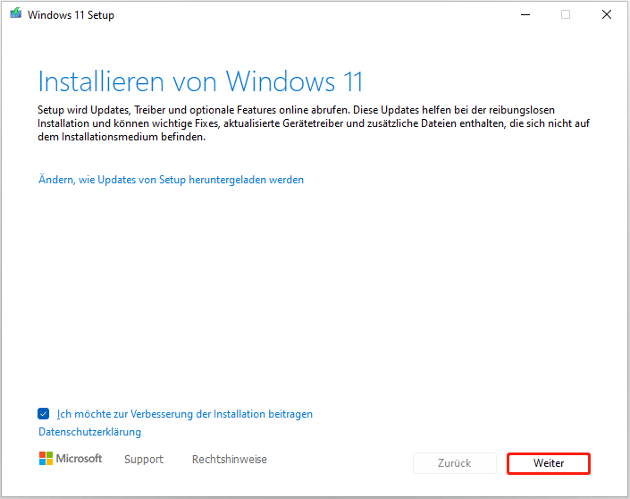 Windows 11 mit Setup installieren