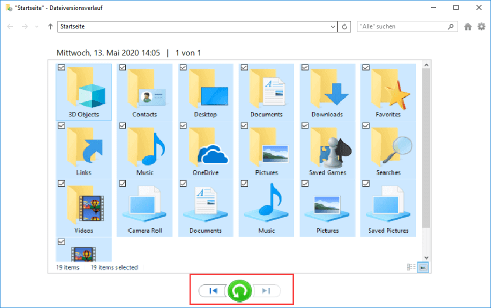 Wiederherstellen von Dateien aus dem Dateiversionsverlauf Windows 10