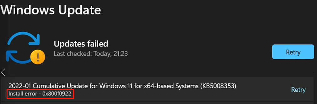 Windows 11-Installationsfehler 0x800f0922