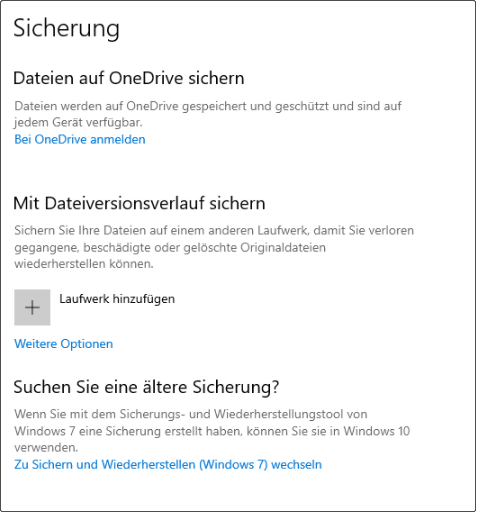 Windows 10-Dateiversionsverlauf in den Windows-Einstellungen