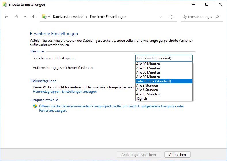 Sicherungshäufigkeit des Windows 11-Dateiversionsverlaufs