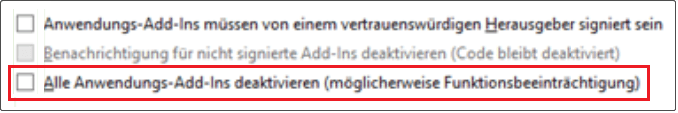 Deaktivieren Sie Add-Ins