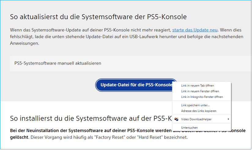 Update-Datei für die PS5-Konsole
