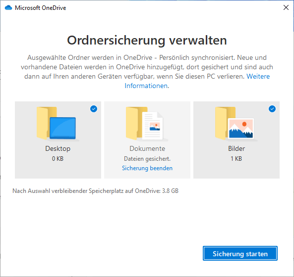 Windows 11 OneDrive Ordnersicherung verwalten