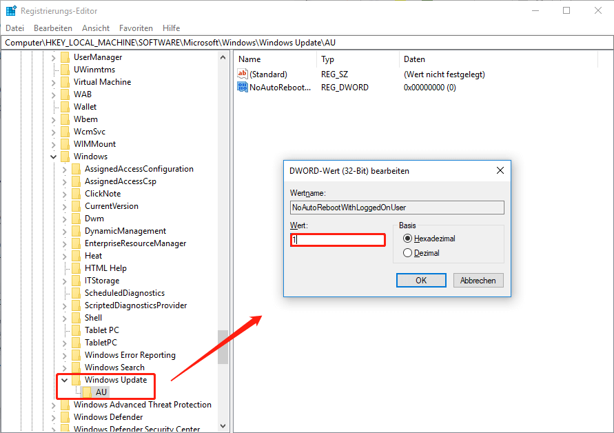 Ändern Sie die Windows Update-Registrierung