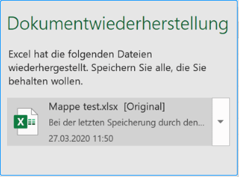 Aktualisierte Excel-Datei wiederherstellen