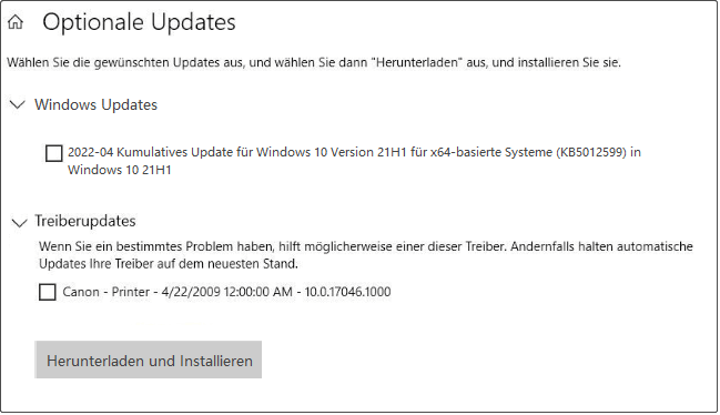 Installieren Sie optionale Updates unter Windows 10