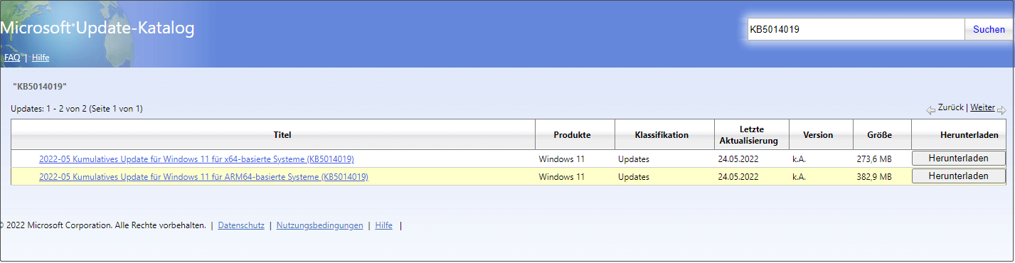Microsoft Update-Katalog