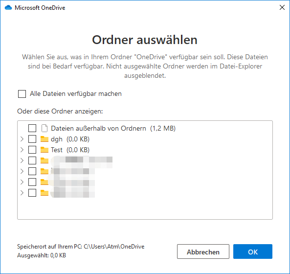 Deaktivieren Sie Ordner in OneDrive