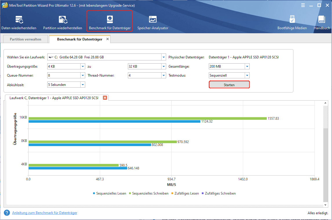 Benchmark-Test mit MiniTool Partition Wizard