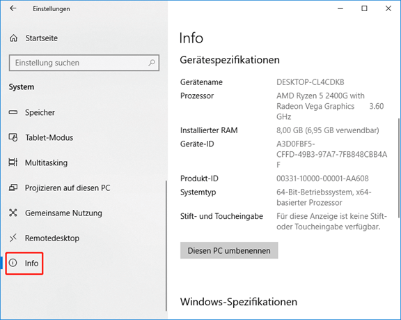 Überprüfen Sie den Systemtyp in Windows 10