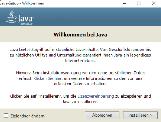  Installieren Sie die Java -Laufzeitumgebung