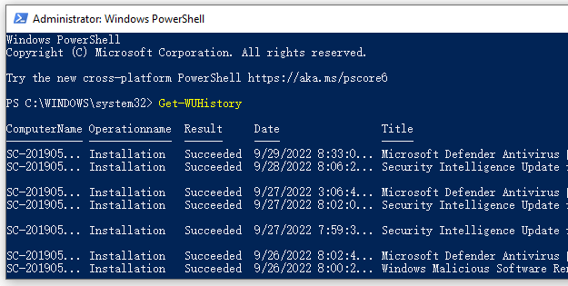 Überprüfen Sie die installierten Windows-Updates mit PowerShell