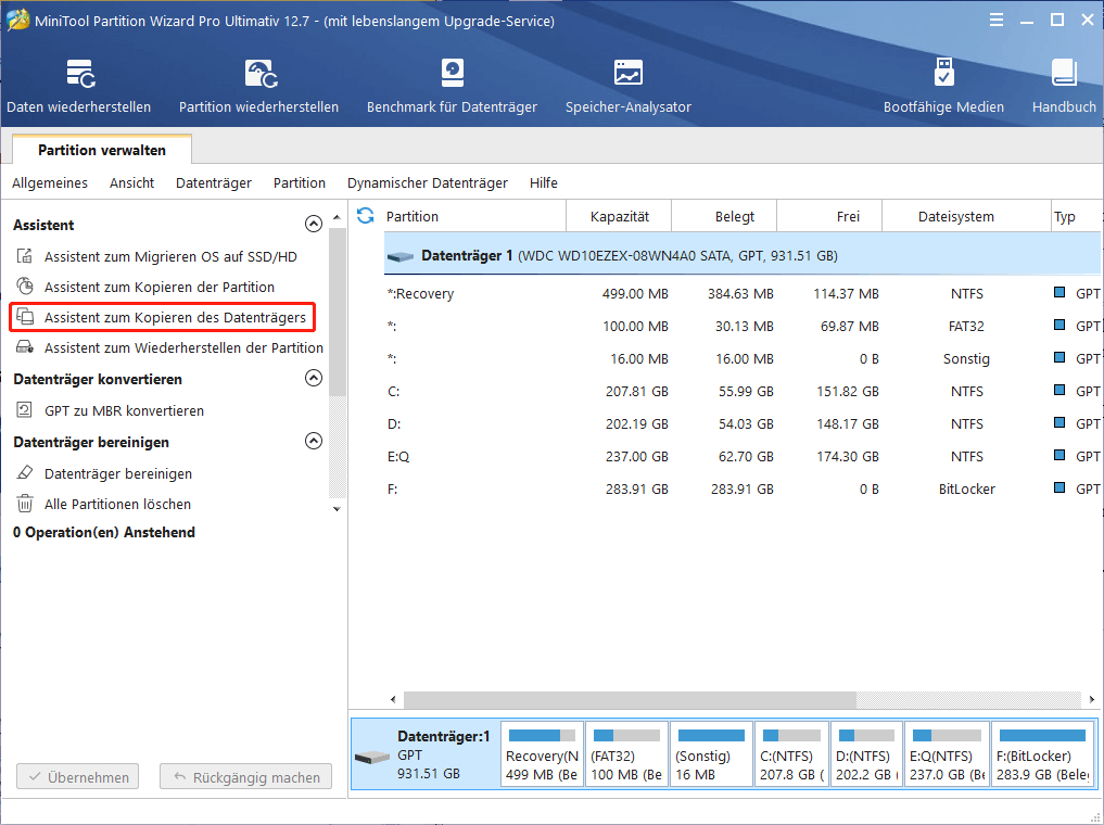 Wählen Sie die Option Assistent Copy Disk Copy Copy