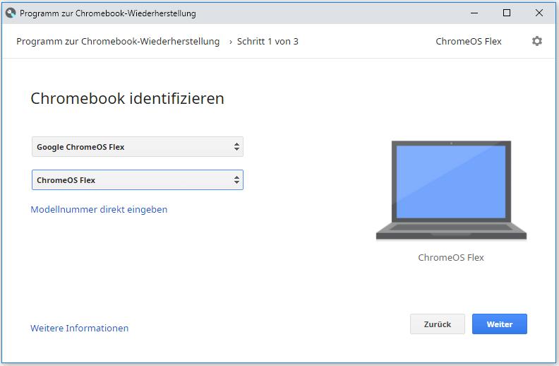 ChromeOS Flex Hersteller und Produkt auswählen