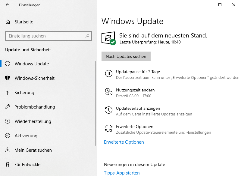 Überprüfen Sie die Windows-Updates