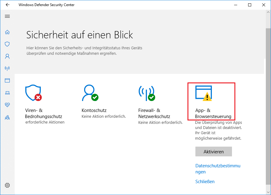 Windows Security- Aktionen empfohlen