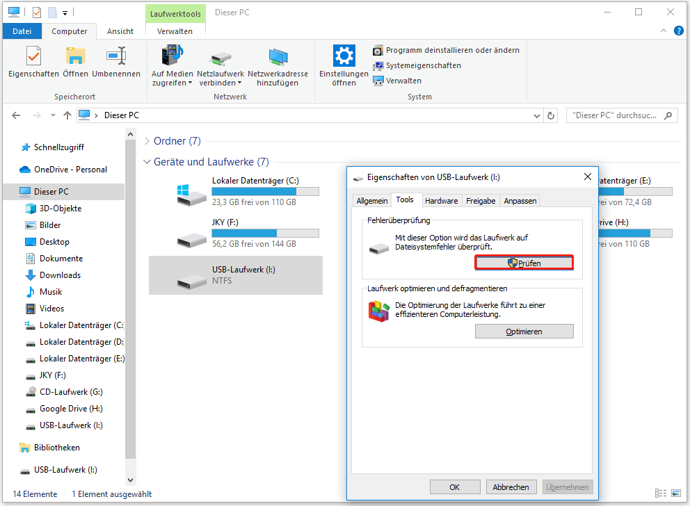Wie kann man Daten von einem RAWUSBLaufwerk unter Windows