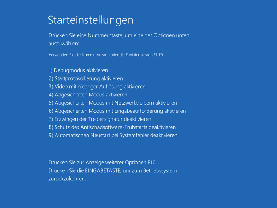 Starten Sie Windows 10 im abgesicherten Modus