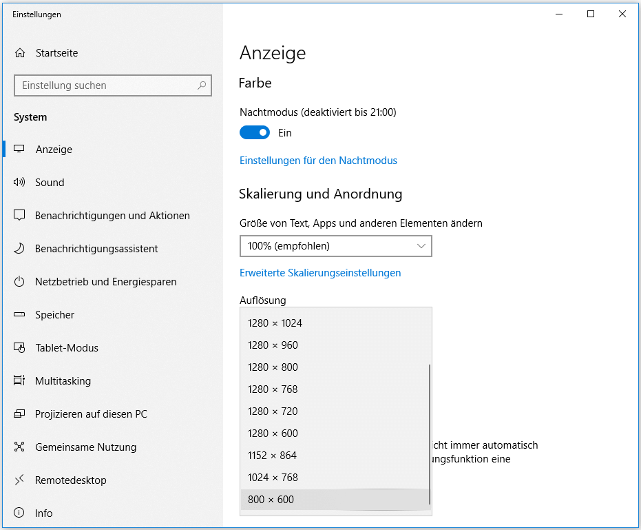 Auflösung in Windows 10 ändern
