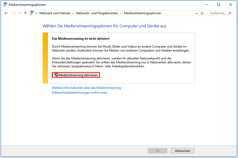 Mediastreaming aktivieren