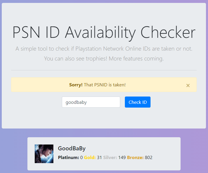 PSN Name Checker – Third-party Service