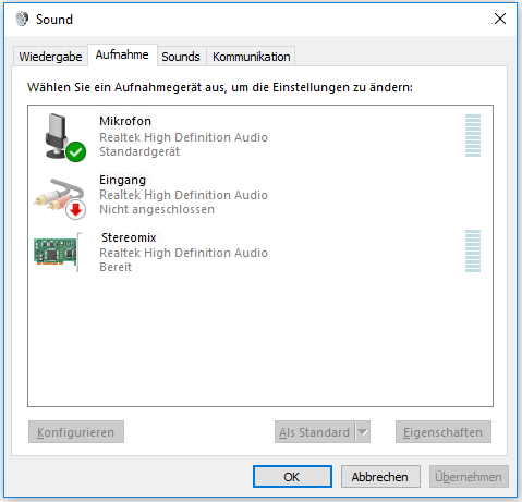 Aktivieren von Stereo Mix in Windows 10