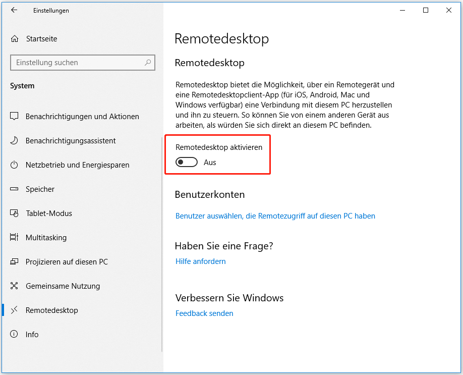 Microsoft Remotedesktop unter Windows 10/11 aktivieren