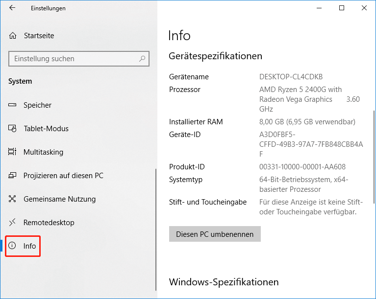 So finden Sie die Computerspezifikationen von Windows 10 in den Einstellungen