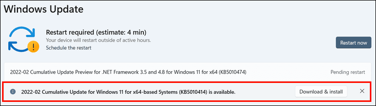 Windows 11 KB5010414 in Windows Update