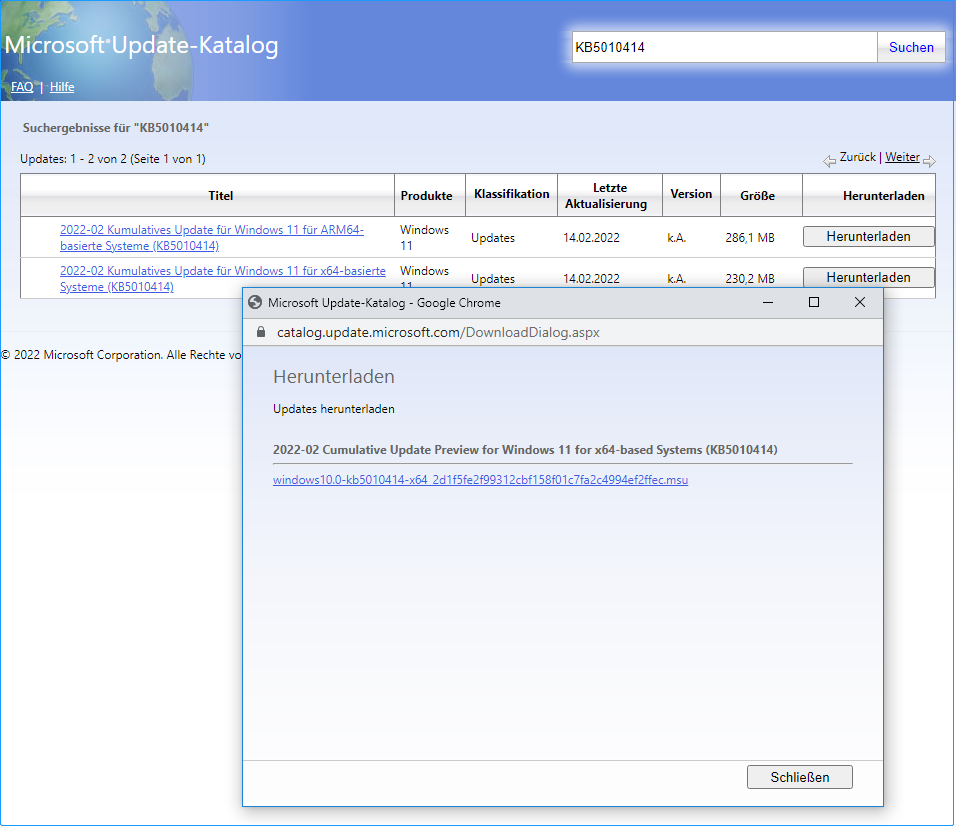 Windows 11 KB5010414 im Microsoft Update-Katalog