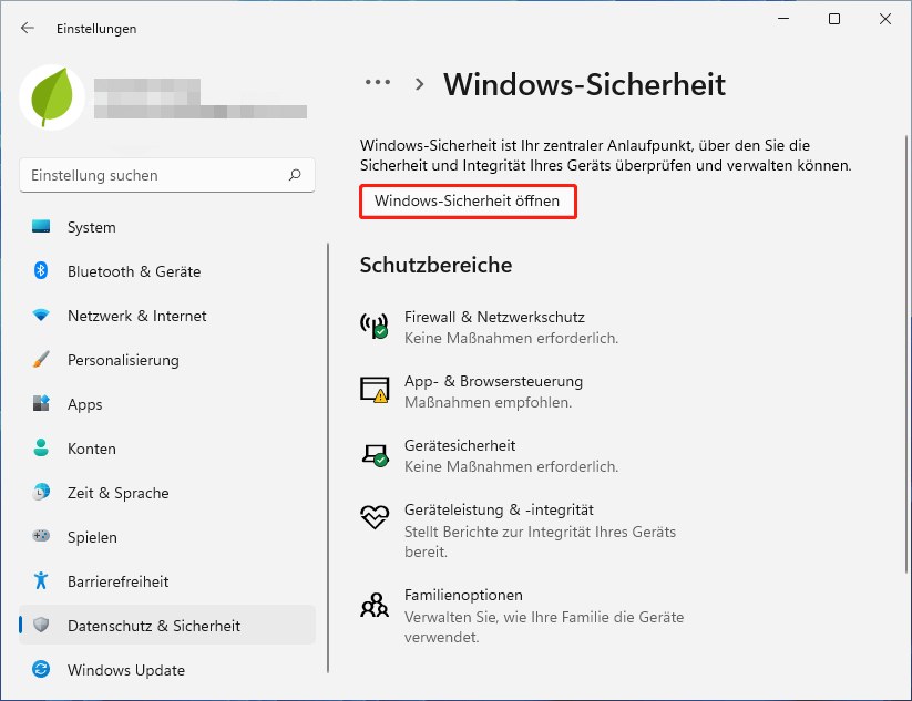 Windows-Sicherheit öffnen