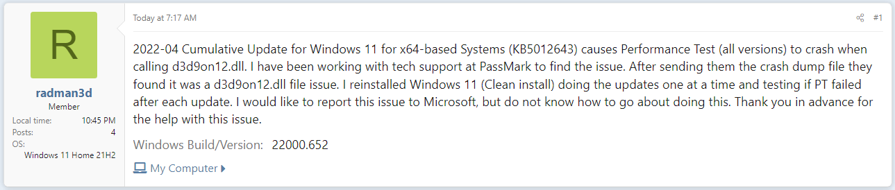 Eine App stürzt nach der Installation von Windows 11 KB5012643 ab