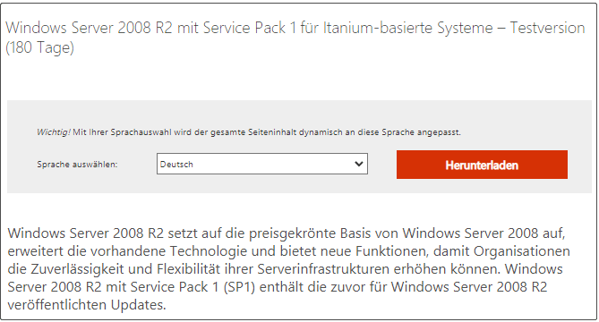 Laden Sie Windows Server 2008 R2 mit Service Pack 1 herunter