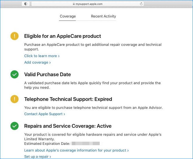 Mac-Garantieüberprüfung über Apple ID