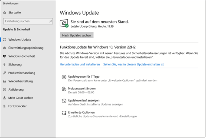 Installieren Sie Windows 10 22H2 in Windows Update