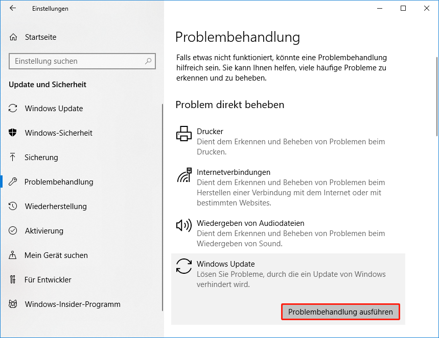 Führen Sie den Windows-Update-Fehlerbehebungsmittel aus