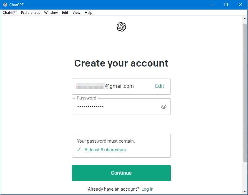 Legen Sie ein Passwort für Ihr Konto fest