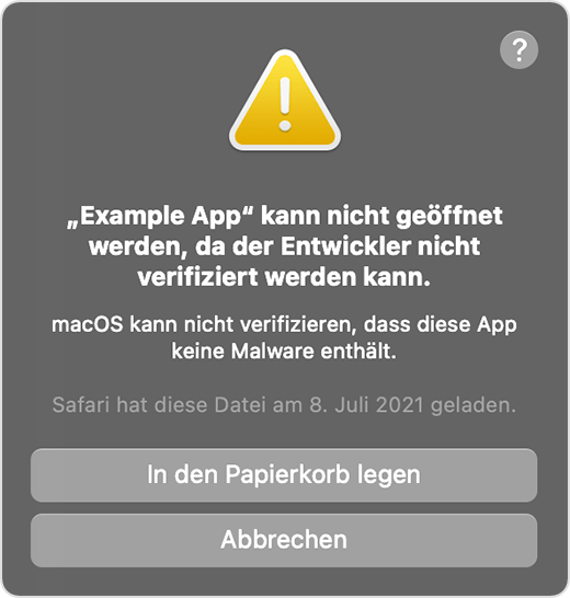 macOS kann nicht verifizieren, dass diese App keine Malware enthält.